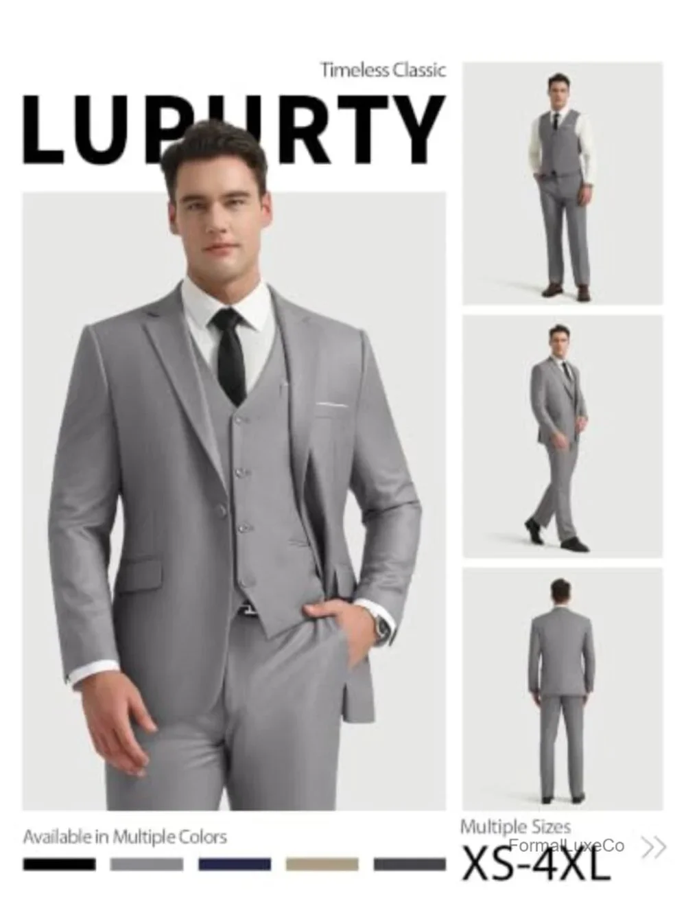 Men's 3 Piece Suit Slim Fit One Button Tuxedo with Vest & Bow Tie - Business